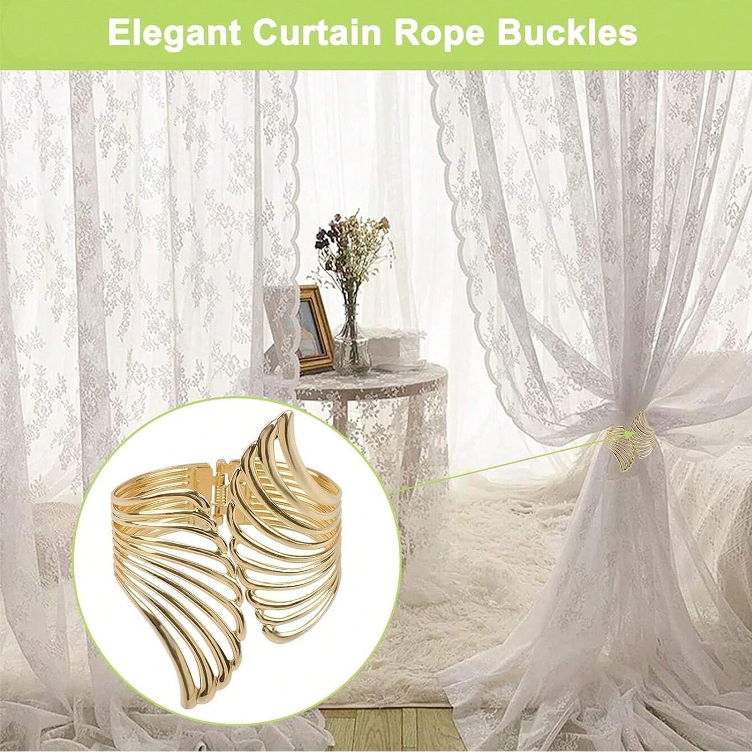 a set of 2 pieces of angel wing shaped curtain clips with spring opening and closing made of golden metal hollow wing angel wing curtain tiebacks suitable for living room study bedroom home curtains home decoration details 6