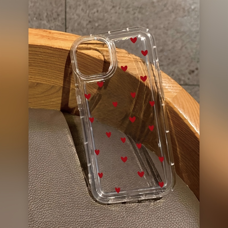 

Transparent Red Heart Soft Case For Iphone 14 Pro Max, Compatible With Models Including Iphone 13, 12 Pro, And Xr, Featuring A And For Drop Protection.