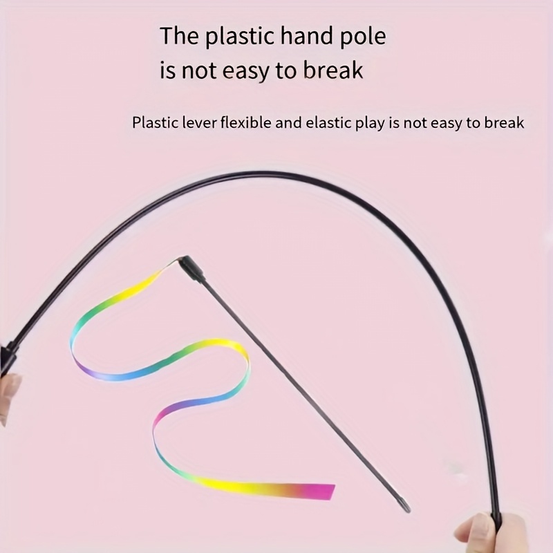 2 bucăți Jucării pentru Pisici cu Panglică Curcubeu - Baghetă Interactivă din Plastic pentru Pisoi, Model Geometric Colorat, Distracție Fără Baterii pentru Pisicile de Interior, Design Vesel, Panglică Colorată