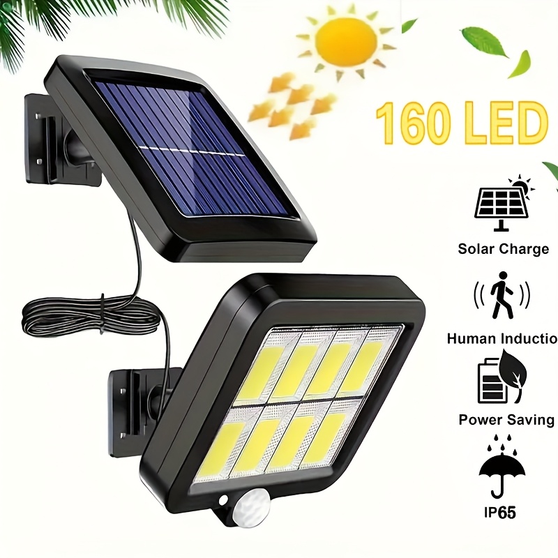 TEMU 2025 Led Wall Light With 160 Leds, Ip65 Rating, 3 Lighting , Equipped With Motion Sensors, Durable Abs And Polished , Outdoor Garden, Street,