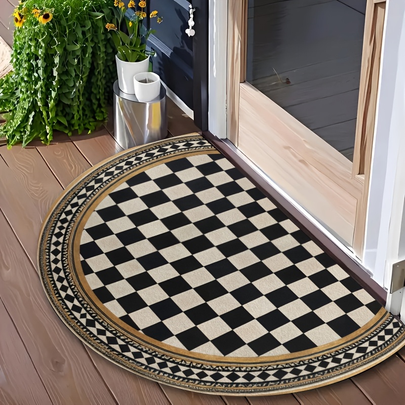 TEMU 2d Flat 1pc Checkered Half-round Welcome Mat, Suitable For Indoor/outdoor Entrance, Bathroom, Courtyard, Laundry Room, Bedroom, Living Room,
