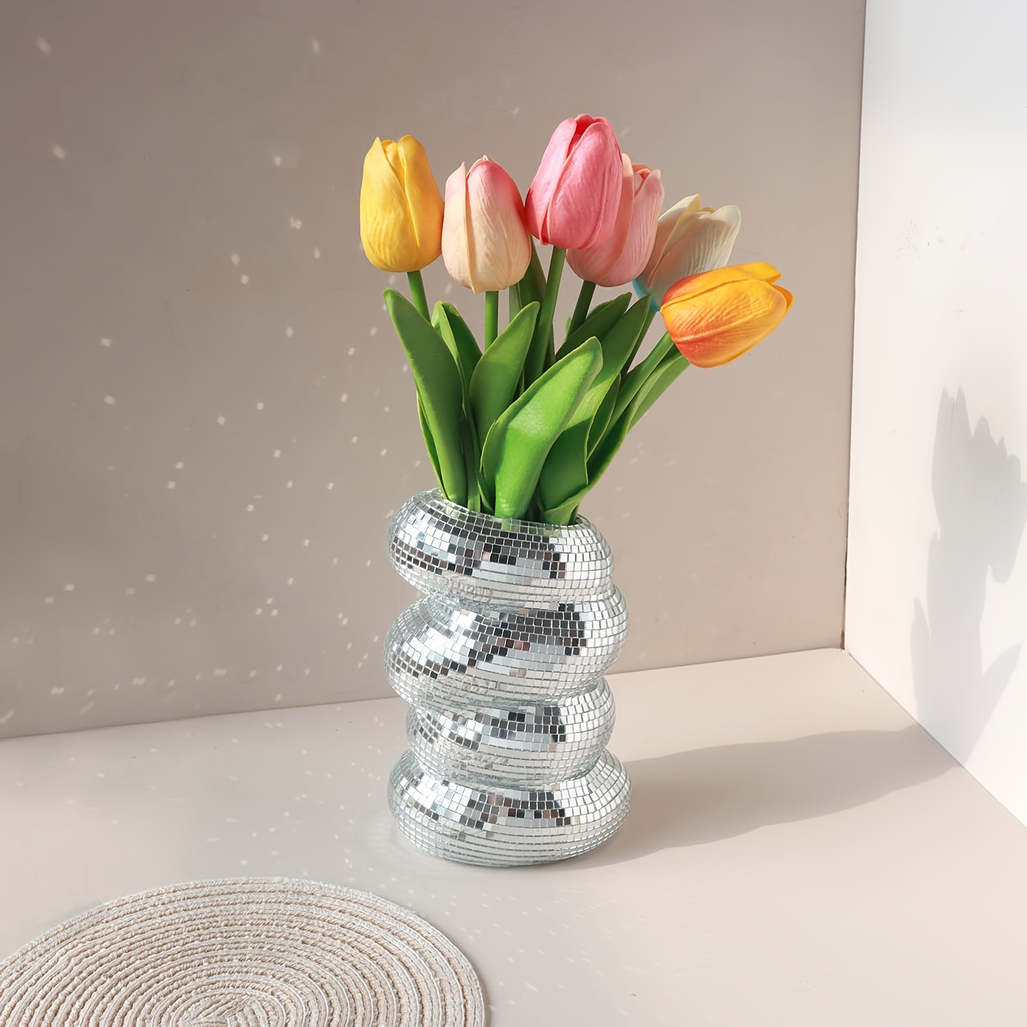 

1pc Disco Plastic Vase Pen Holder Multifunctional Makeup Brush Storage Cylinder Home Decoration Ornament