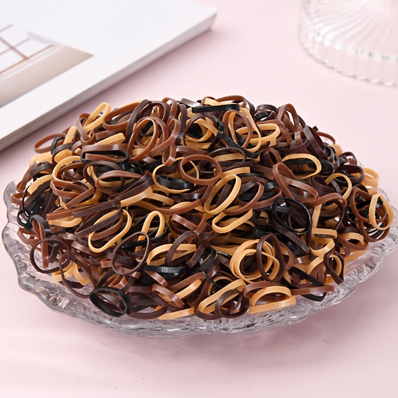 TEMU 701pcs Minimalist Black/brown Disposable Small Elastic Hair Ties, Hair Ropes, Hair Accessories, Jewelry, Bottled
