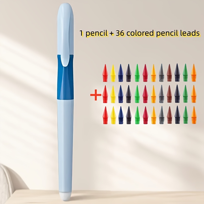 Image of Eternal Pencil Set, Includes 1 Pencil + 36 Colored Lead Refills, Non-sharpening Pencil With Built-in Eraser - Visually Appealing, Perfect For Drawing And Writing