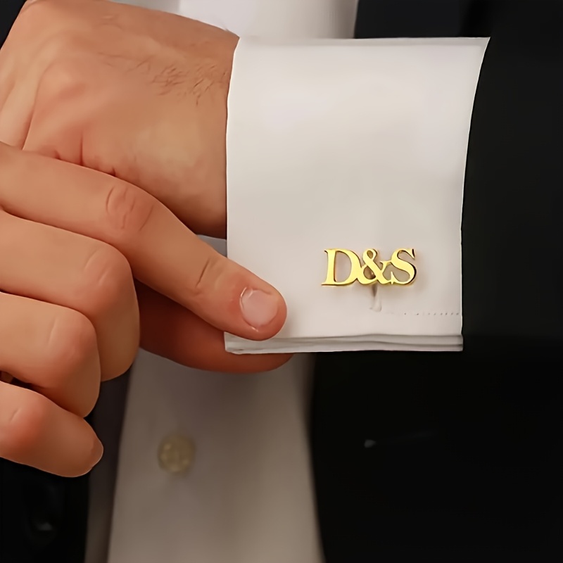 TEMU Personalized Stainless Steel 2-parallel Letter Cufflinks, Custom Fashion Men's Suit Cufflinks, Men's Holiday Gift, Wedding Gift