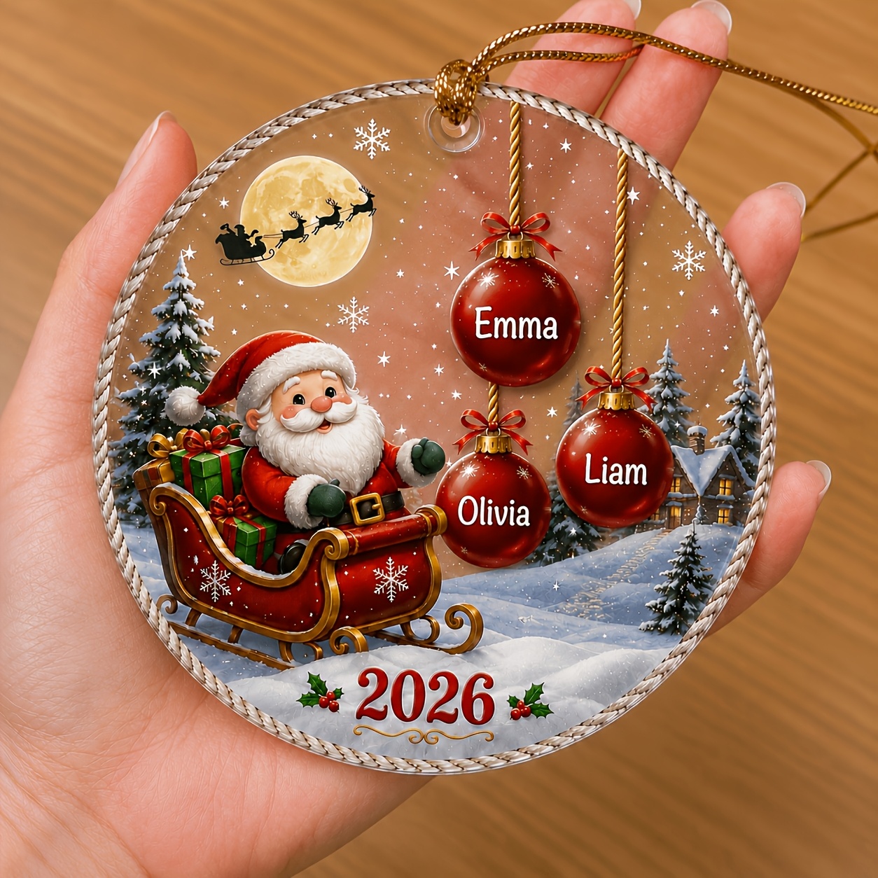 TEMU [Noël] Ornement plat en acrylique 2D, Décoration de Noël personnalisée avec nom, Pendentif rond en acrylique à contenu personnalisable,