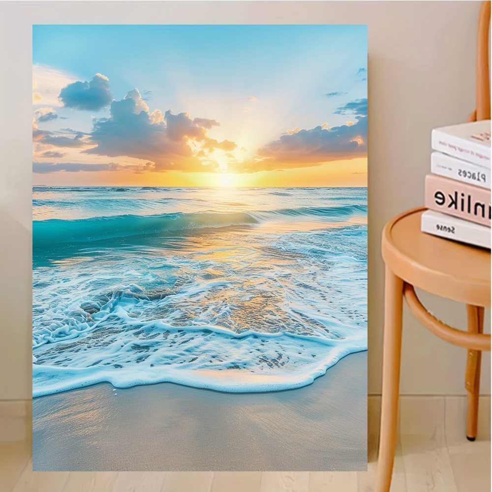 

Chic Beach Scene Canvas Art Print, 12x16" - Modern Wall Decor For Living Room & Bedroom, Easy-hang Unframed Poster With Soft Waves And Golden Sand