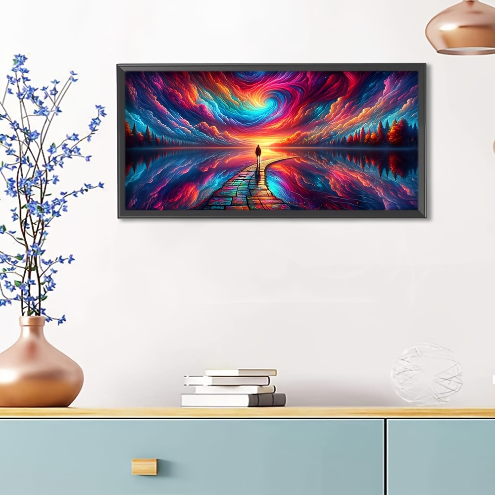TEMU Taille grande - Ensemble de peinture à croisillons avec motif de paysage créatif, art de DIY, peinture à croisillons sur tissu 11CT, kit