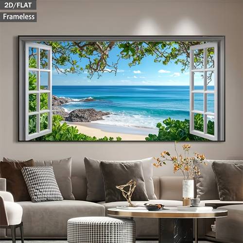 2d flat 2d flat 2d flat 1pc frameless canvas poster printing home decor wall art view of beach with green foliage suitable as a home gift for wall decoration in living room bathroom bedroom kitchen bar office