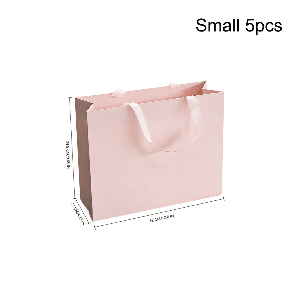 TEMU Lot de 5 sacs en papier brossé rose pour emballage de vente au détail - 3 tailles de sacs cadeaux de luxe à main avec base large et fond robuste