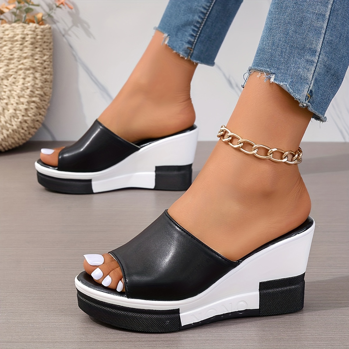 Image of New Summer Thick-soled Wedge Sandals For Women, Stylish Outdoor Slip-on Shoes., Women Shoes