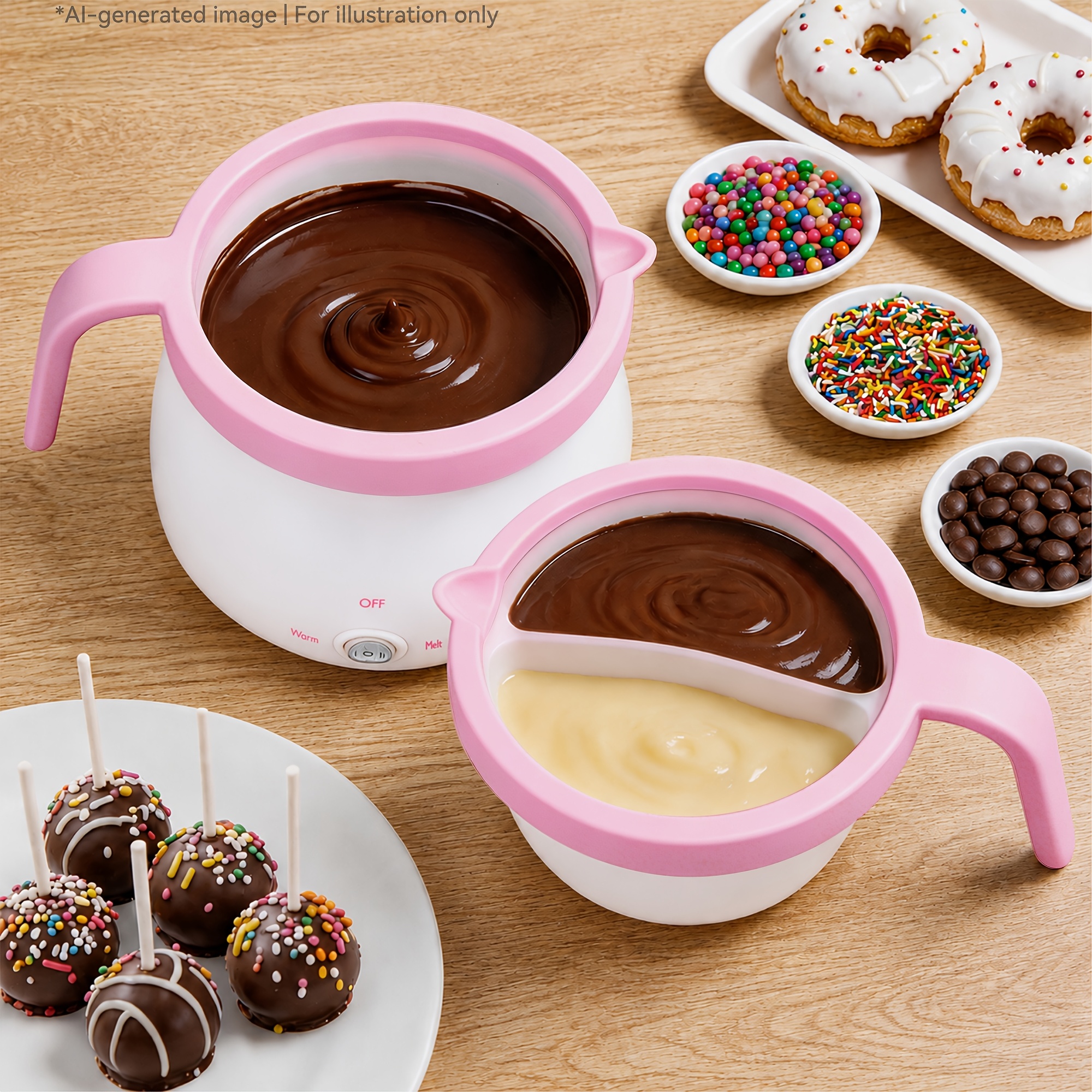 TEMU Candy And Chocolate With 2 Pots, Mini Electric Fondue Pot, Melts Candy Chocolate In A Couple Of Minutes, Ideal For Cake Pops Cakes, 2.5 Cups