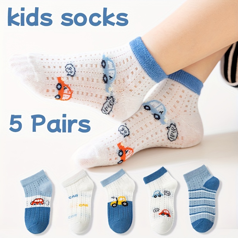 S43-5 Twin Boys' Spring, Summer, And Autumn New Mesh Breathable Socks Cartoon Small Car