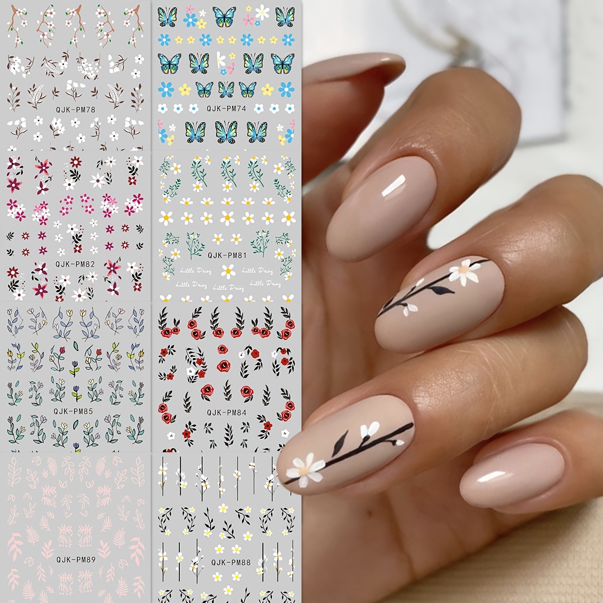 

8 Sheet Spring Flower Butterfly Design Nail Art Stickers, Self Adhesive Nail Art Decals For Nail Art Decoration, Nail Art Supplies For Women And Girls