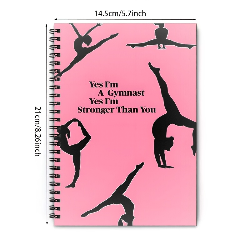 TEMU 2d Flat Gymnastics Silhouette Pink A5 Spiral Notebook, Black Spiral 24-hole Binding, 50 Sheets 100 Pages, A Stronger Than , Classroom Meeting