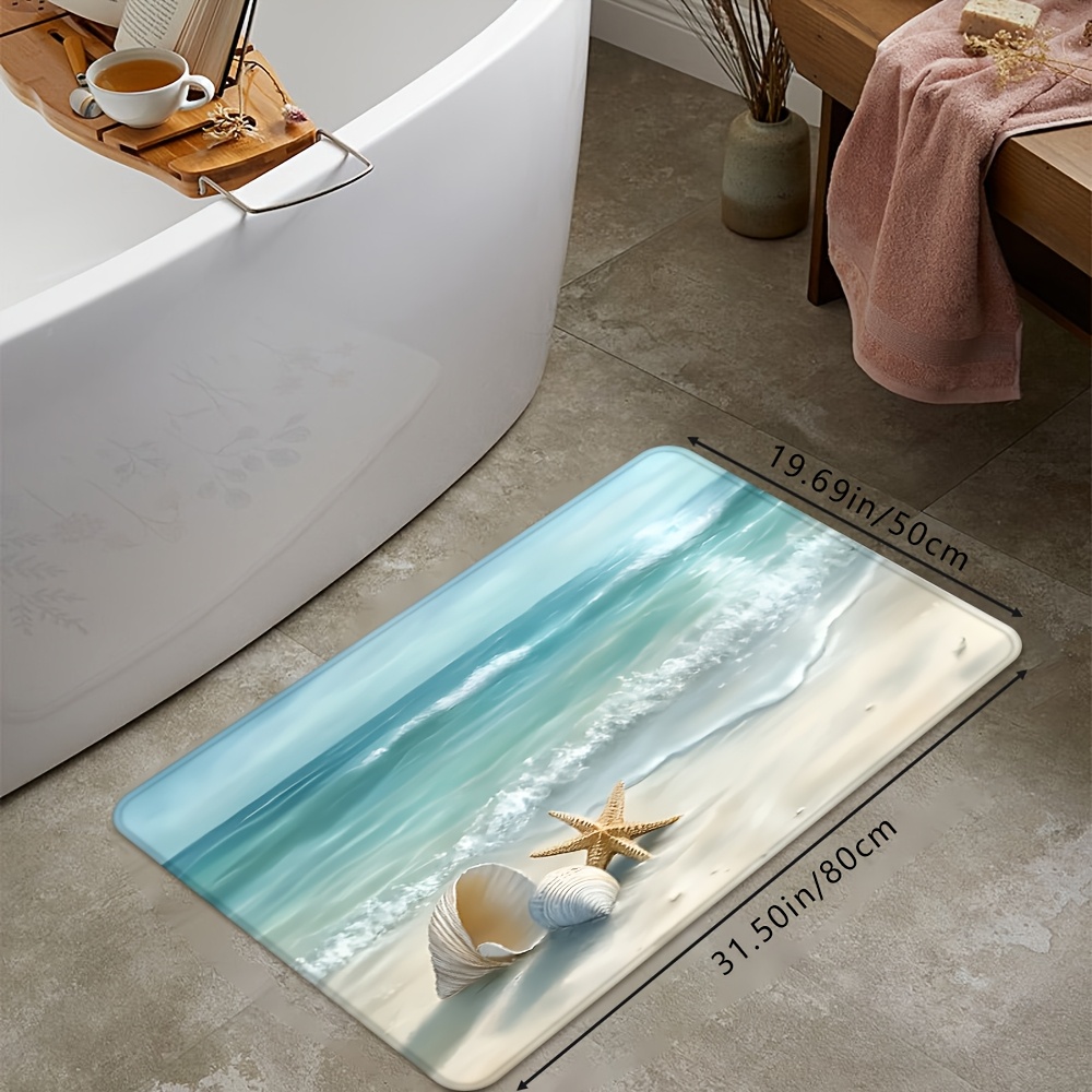 E-shop Kreative Sommer Muschel Seestern Wellenmuster Strand Thema Badematte, Geeignet für Badezimmer, Toilette, Küche, Flur und andere