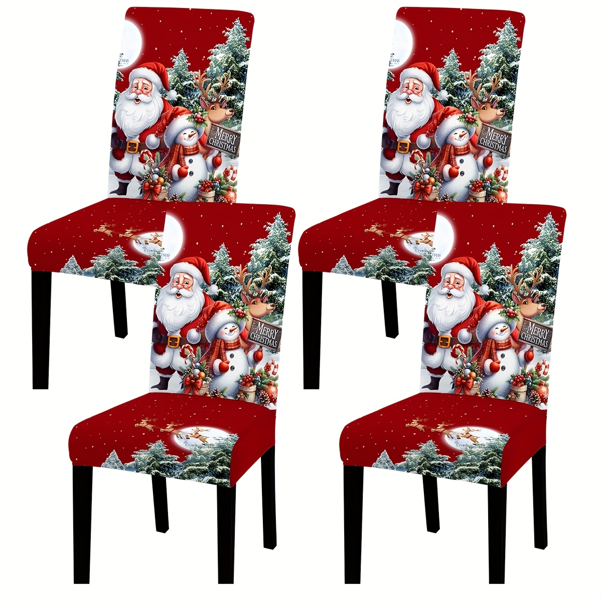 4pcs/6pcs Santa Claus, Reindeer And Snowman, Gifts And On Christmas Eve, Digital Positioning Printed Chair Covers, Removable And Washable Chair Cover Set, Soft And Close-fitting Elastic Seat Protector