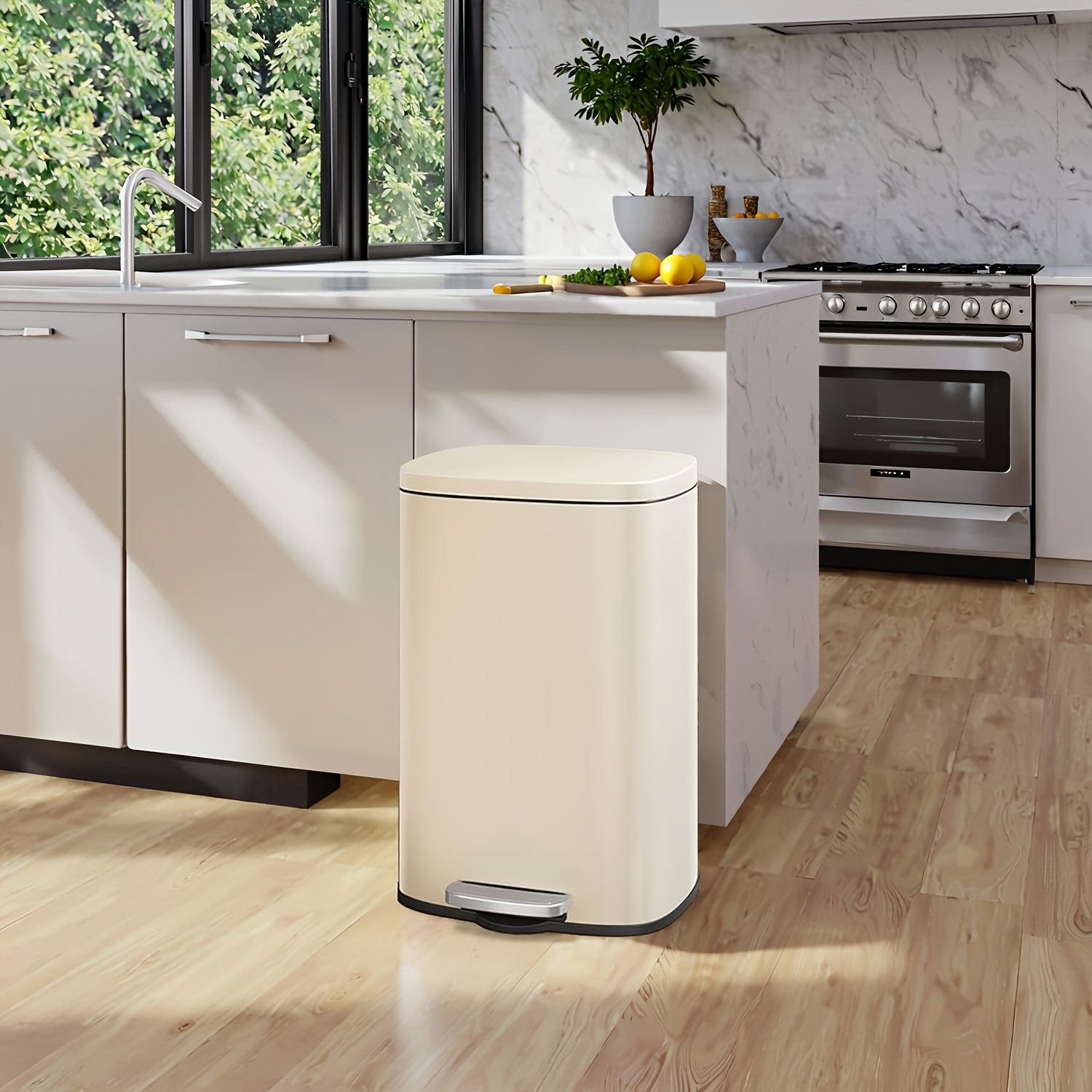 13-gallon (50 L) Kitchen Trash Can With A Pedal Mechanism, Featuring A Soft Close And Construction, Includes An Inner Bucket