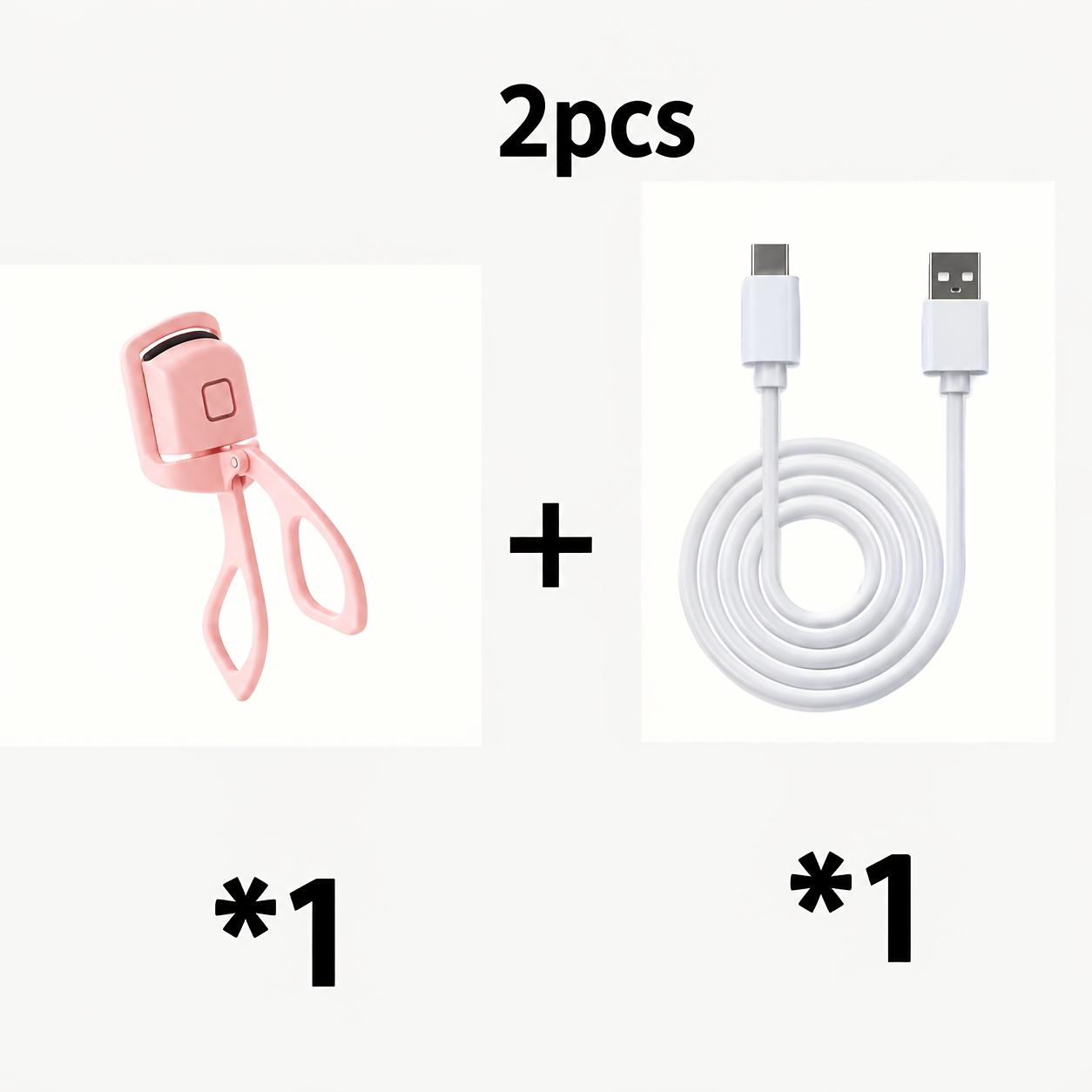 TEMU 2pcs Electric Eyelash Curler Set With Usb Data Cable, Eye Instrument, Eyelash Makeup Tool, Clip On Heating Eyelash Curler, Easy To Curling,
