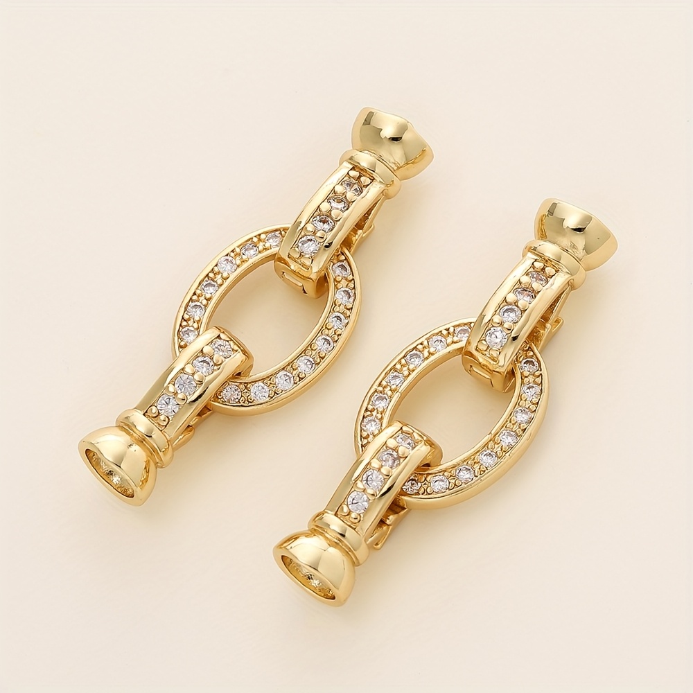 Image of Set Of 2 Golden Plated Brass Link Clasps With Zirconia, Ideal For Your Own Jewelry Pieces Like Bracelets And Necklaces