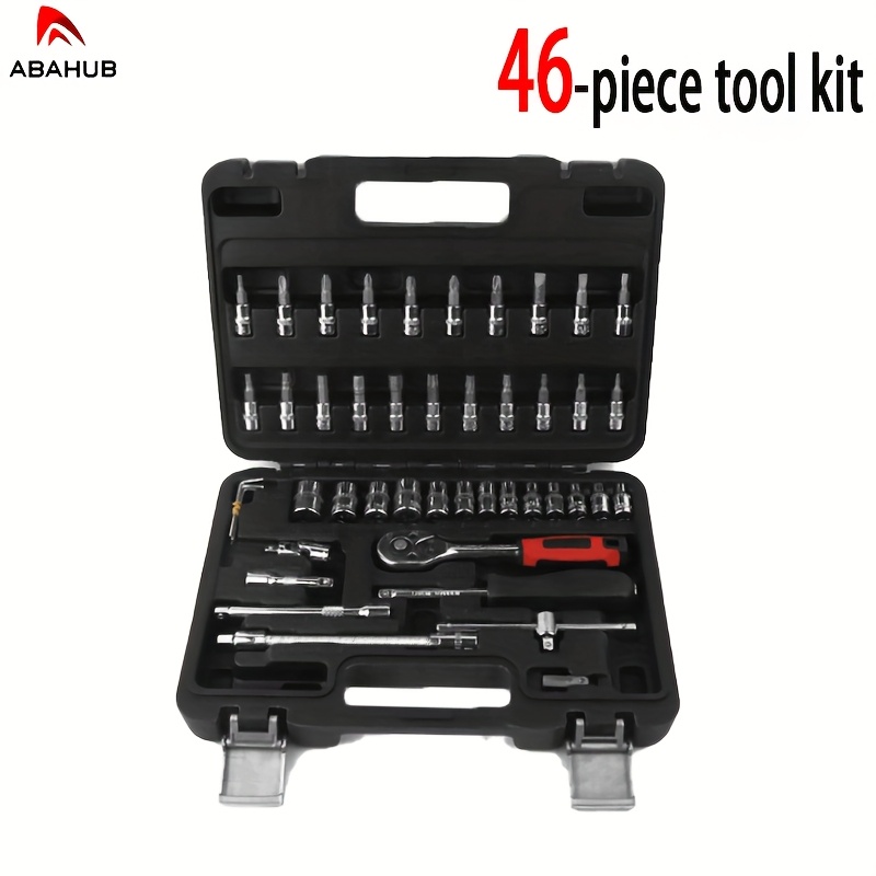 TEMU Abahub 46pcs Ratchet Wrench Tool Set, Comes With A Storage Toolbox Featuring An Integrated Design For Organized Storage. Made Of Steel-plated