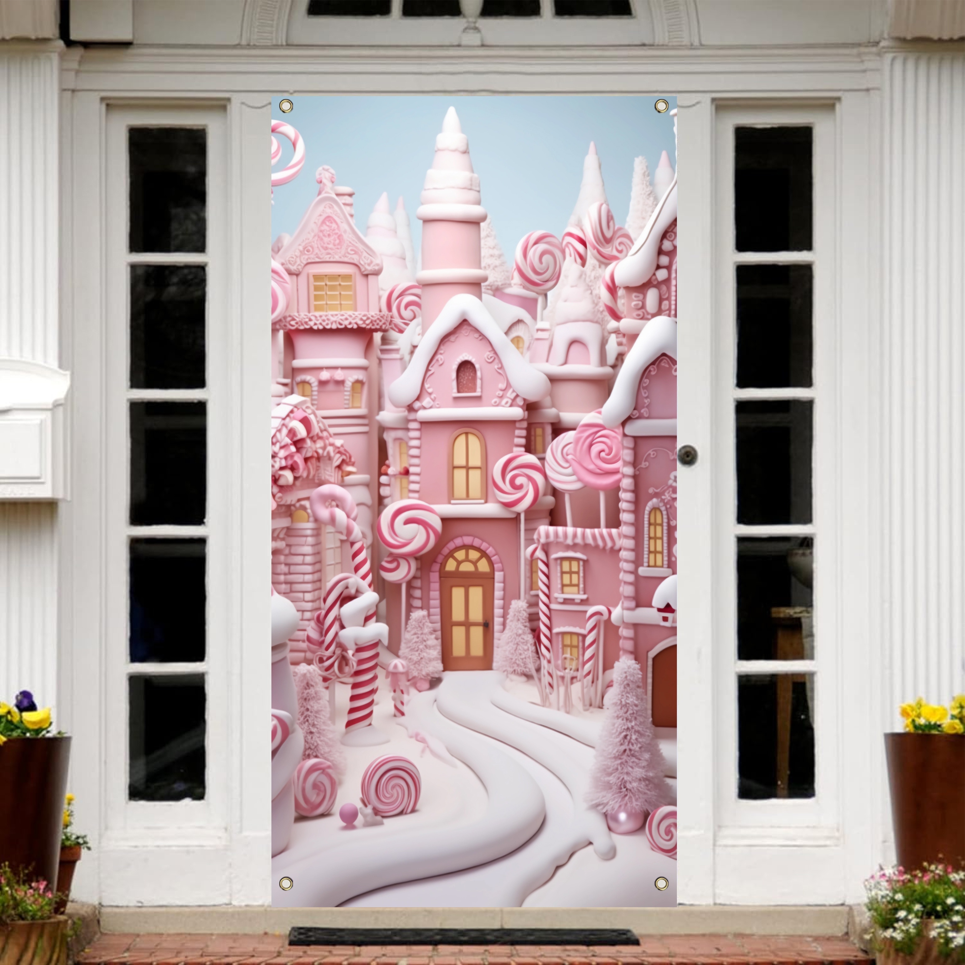 

1pc 70x35 Inch Pink Cake Castle Door Cover Backdrop Pink Lollypop Birthday Door Banner Background For Pink Cake Castle Supplies Birthday Party Door Backdrop Decoration