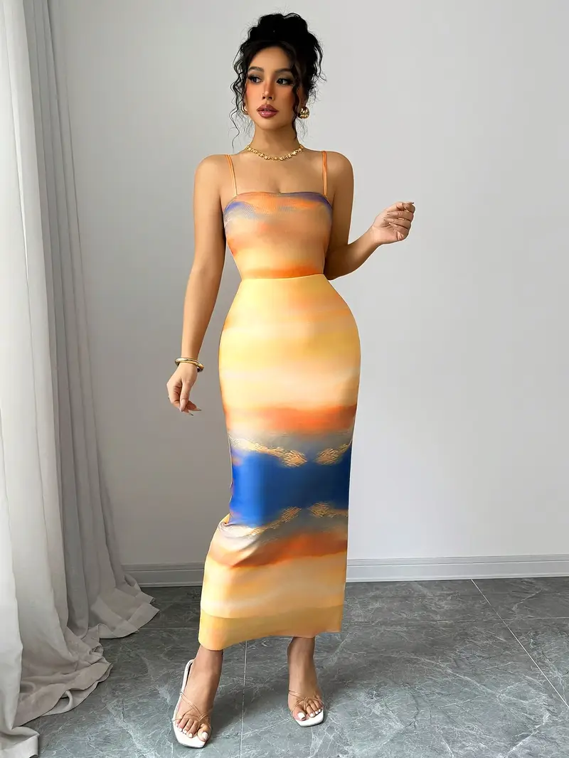 womens elegant casual sunset gradient print mesh dress high - Temu Mauritius womens elegant casual sunset gradient print mesh dress high - Temu Mauritius