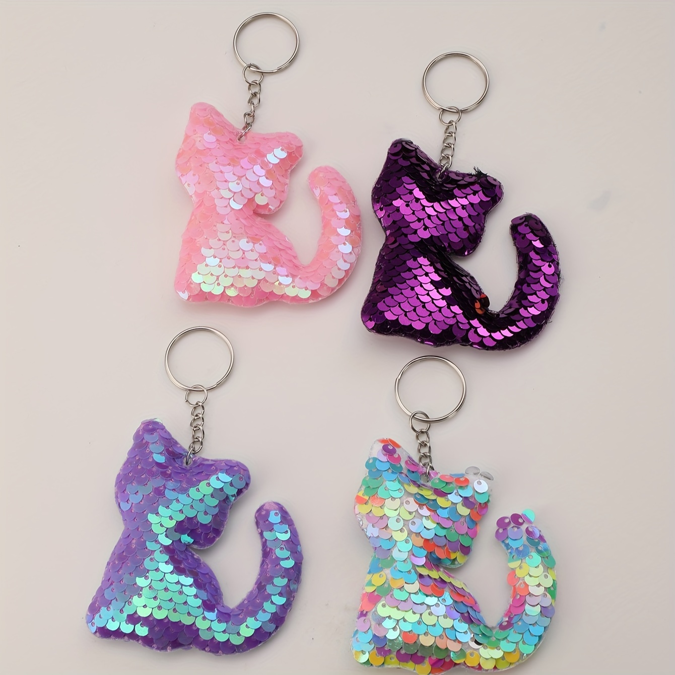 

4pcs Cute Flip Sequin Cat Keychain Colorful Shiny Animal Key Chain Ring Bag Backpack Charm Car Key Pendant Birthday Party Favors Gift