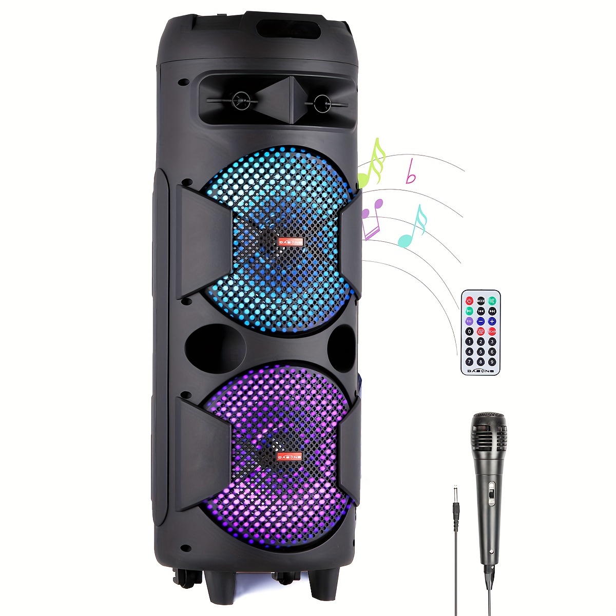 

Portable Pa Speaker System, Rechargeable Outdoor Speaker Portable Pa System With Dual 8" Subwoofer Wired Microphone, Party Lights, Remote Control, Support Usb Fm Aux Audio