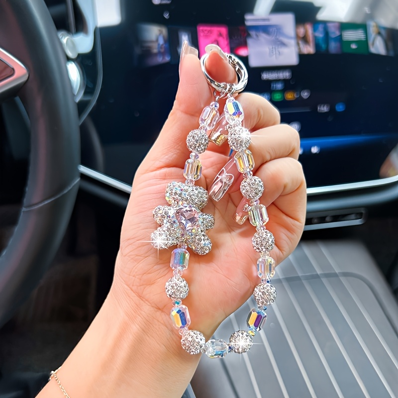 

Porte-clés et Mignon Cartoon en Strass - , Charme de Télécommande de Voiture et de Téléphone avec Bracelet de Poignet pour Femmes