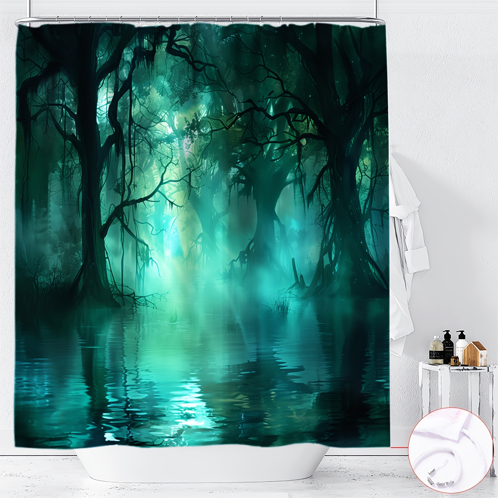 

Mystical Swamp Forest Print Shower Curtain, Ywjhui Water-resistant Polyester Bathroom Decor With Hooks, Machine Washable, Woven Knit Weave, Woodland Theme For All Seasons