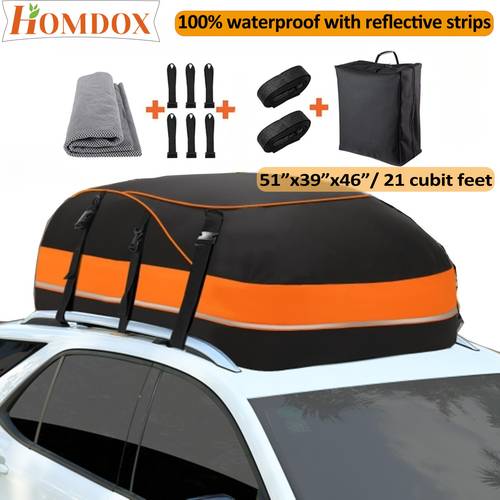 item picture 100 waterproof 21 16 cubic feet rooftop cargo carrier 1000d oxford and pvc car roof rack with reflective strips cargo carrier bag for all cars with without rack anti slip mat door hooks 2 reinforced straps storage bag