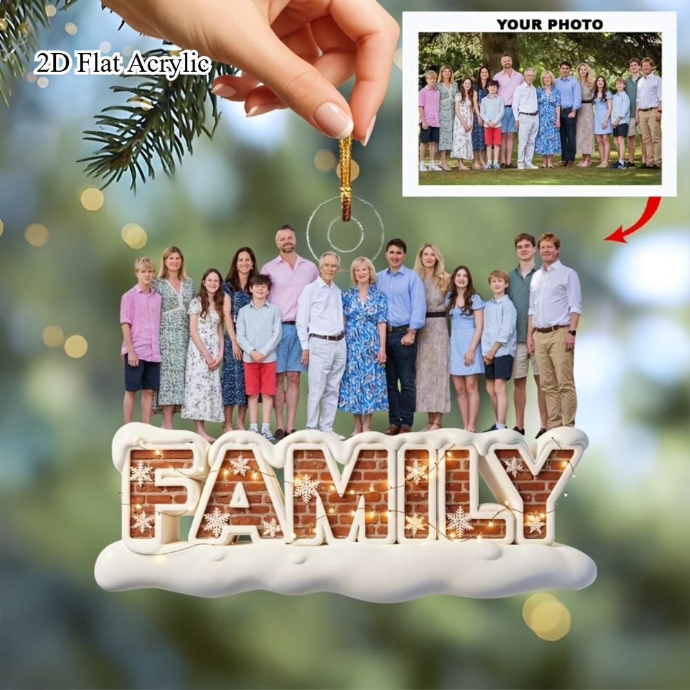 TEMU Customizable Family Photo Acrylic Christmas Ornament, Family Theme 2d Flat Printing Tag, Christmas Tree Hanging Decoration, Family Photo