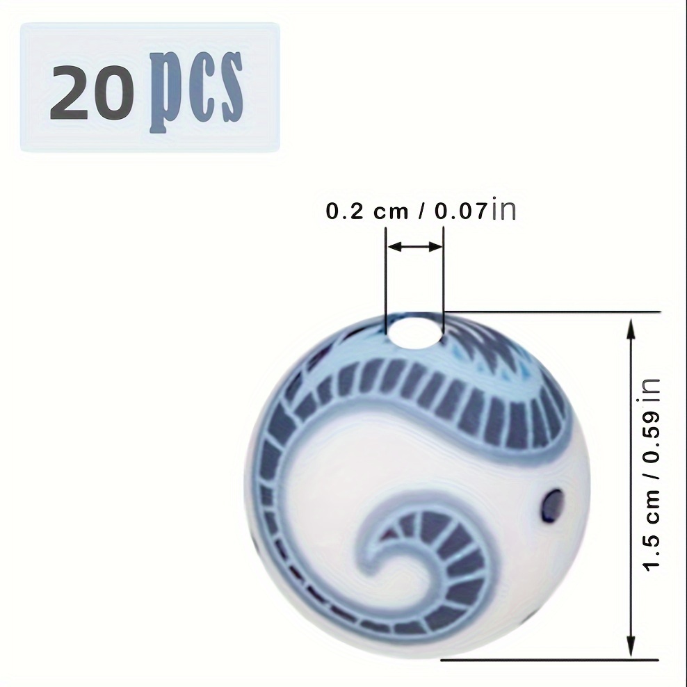 Image of Set Of 20 Silicone Beads, Each 15mm, Featuring Unique Abstract Designs, Perfect For Jewelry, Bracelets, And Lanyards