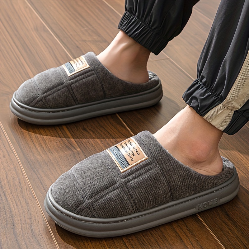 

Men's Plush Lined Slippers - Fashion Style, Slip-on, Round Toe, Pattern, Sole For Fall/winter - Indoor/outdoor Cozy Warm Anti-slip Tpr Sole Home Shoes