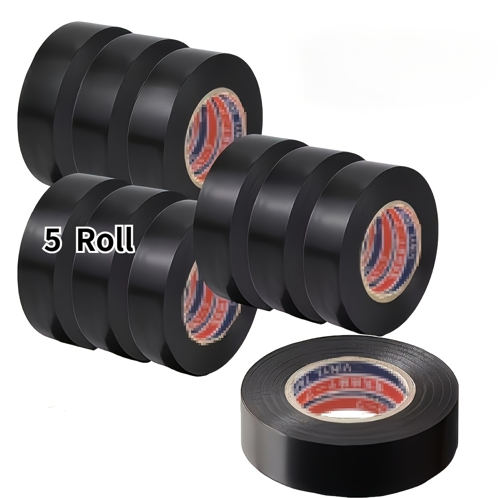 TEMU 5 Rouleaux de Bandes Électriques Noires en PVC - Forte , Résistance à la Chaleur, Durable, Adaptées au Câblage, aux Poignées de Raquette et à un
