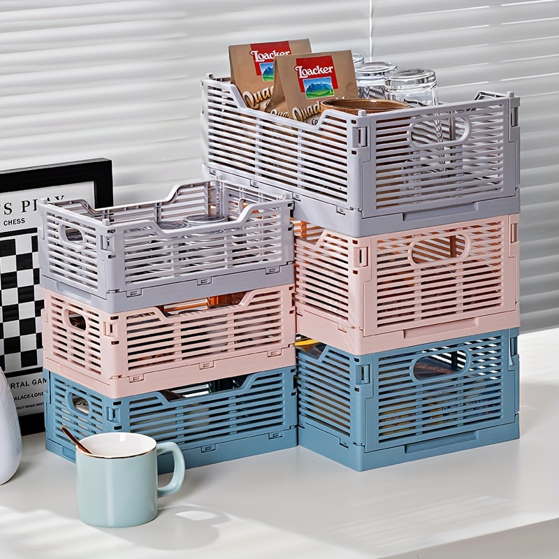 

1pc Modern Stackable Plastic Storage Baskets, Foldable Organizer Boxes For Snacks, Fridge & Desktop, Home & Office Organization