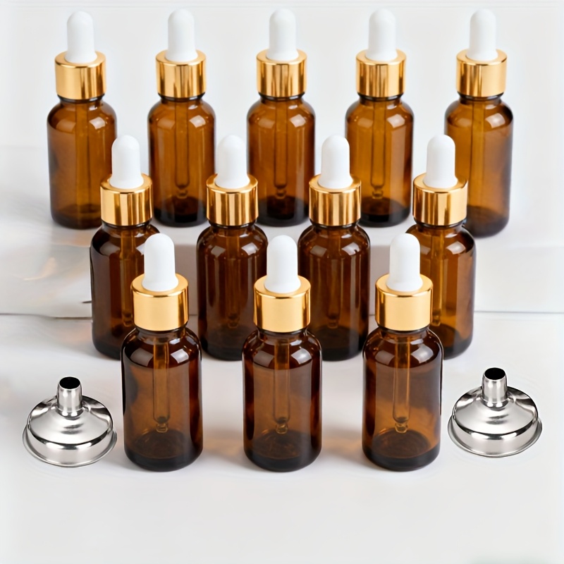 TEMU 12 Amber Glass Dropper Bottles, Accompanied By 2 Stainless Steel Funnels, Available In 0.34 Oz / 1.01 Oz / 1.69 Oz Sizes, Made From High-quality