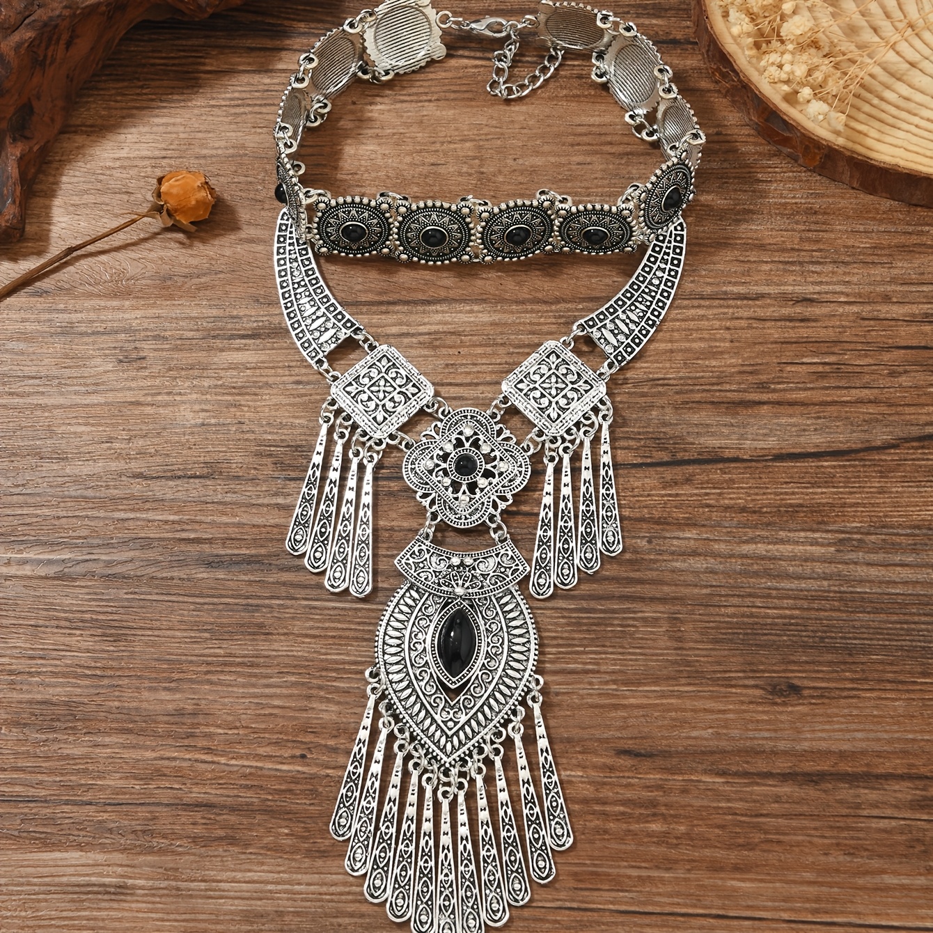 TEMU Fashion Retro Boheemse Geometrische Kwastjes Ketting Dames Casual Strand Accessoire Korte Sleutelbeen Ketting Kraag
