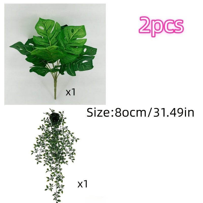 Image of 2pcs Set Large Artificial Hanging Potted Plants, Including 1pc Monstera And 1pc , Realistic Leaves, Wedding Decoration, Decoration, Mother's Day Party Decoration, Suitable For Room, Office