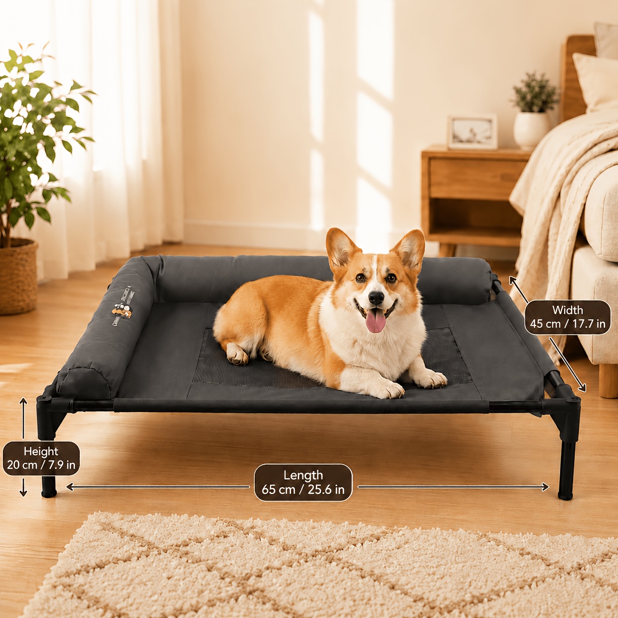 TEMU Elevated Cooling Dog Bed With Bolster Pillow & Breathable Mesh Frame - Raised Portable Pet Cot Suitable For Small Medium Large Dogs, Removable