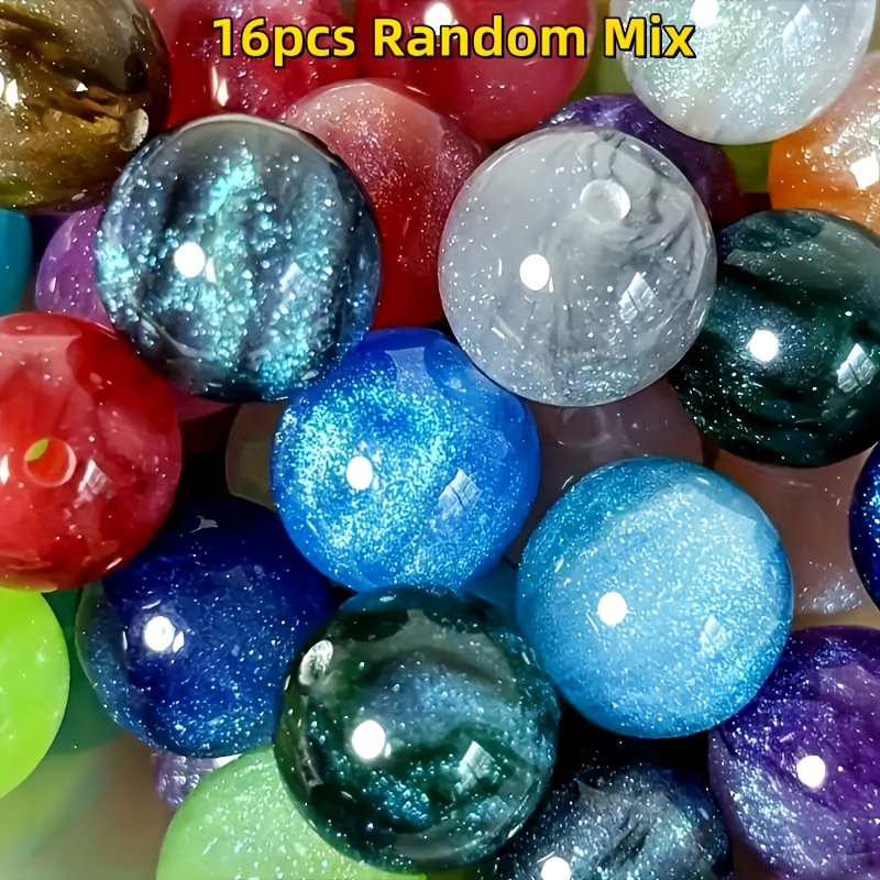 TEMU Lot de 16 nouvelles perles de résine de grande taille 16 mm/0,63 po, ciel étoilé multicolore, effet transparent pour bijoux DIY, accessoires de