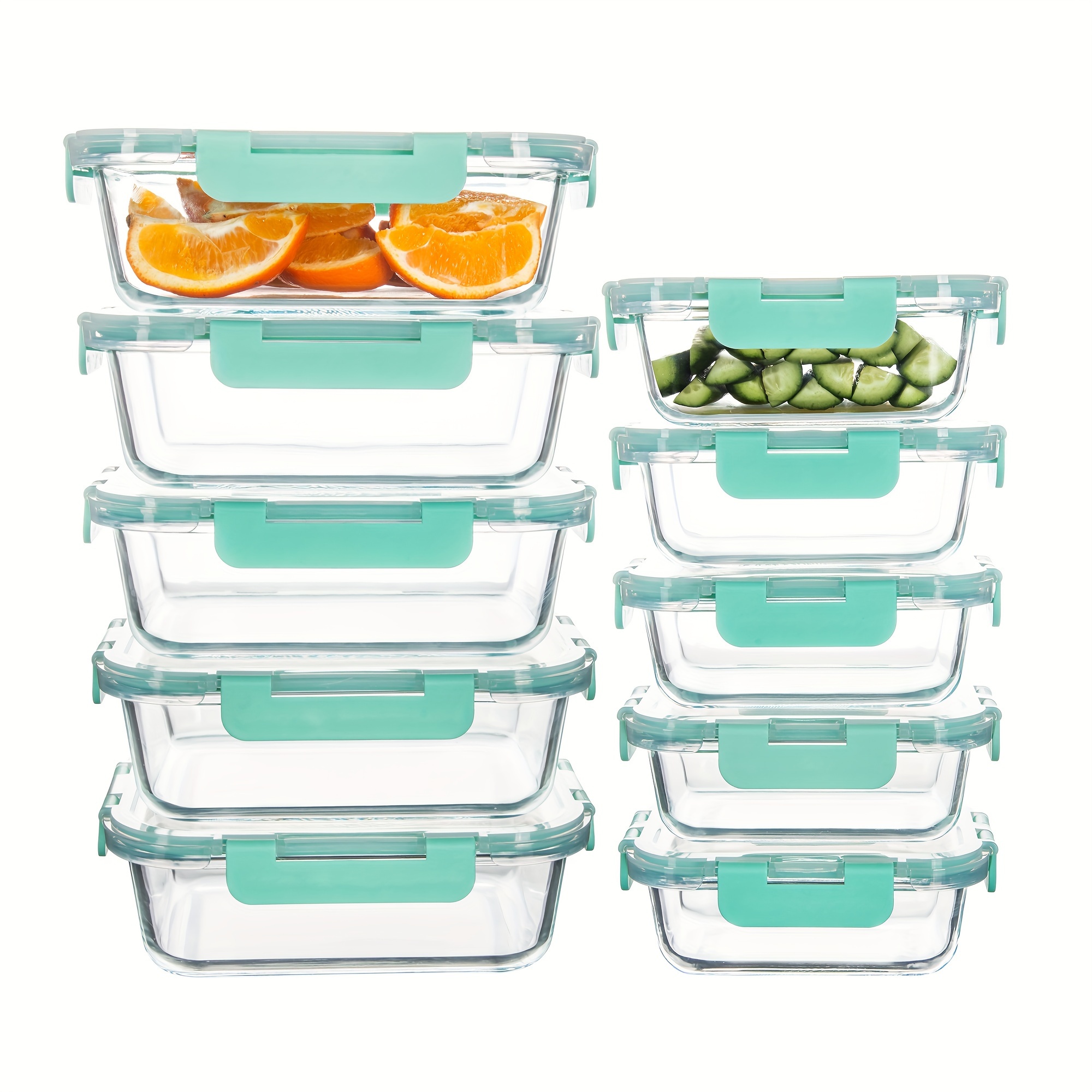 

[10-pack] High Borosilicate Glass Meal Prep Containers Set, Food Storage Containers With Airtight Leakproof Lids, For Home Kitchen Office Lunch, Mint Green