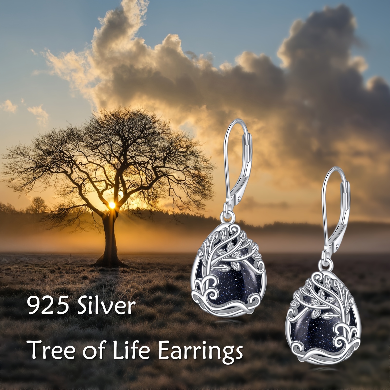 tree of life blue sandstone drop dangle teardrop earrings 925 sterling   of life leverback earrings for women jewelry gifts Product details 2
