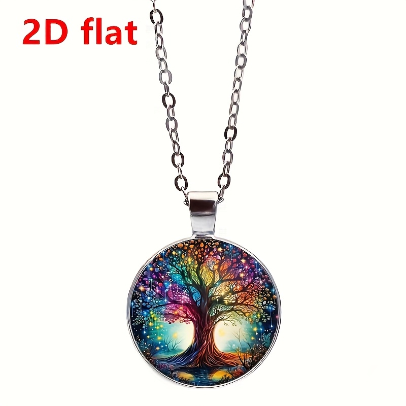 2d Flat, 1pc Tree Of Life Necklace - Alloy & Glass Pendant With Colored Tree Of Life, Symbolizing Strength & - Unisex Jewelry Gift For , Wedding, Birthday, Anniversary, Daily Wear , 2d Flat