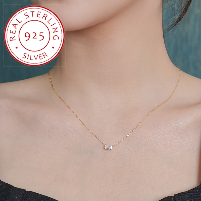 

Minimalist Golden Rectangular Geometric Exquisite Pendant Necklace, Elegant Temperament Versatile Daily Wear Plain Chain Valentine's Day Jewelry Gifts For Women