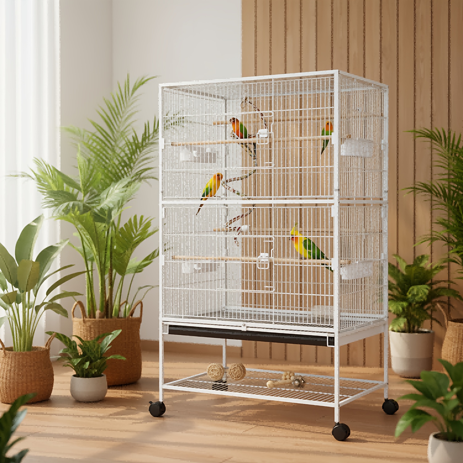 TEMU Spacious Birdcage, Measuring 132 X 78 X 52 Cm, Equipped With , , And 4 Wooden Perches, Designed For Portability, Suitable For Budgies