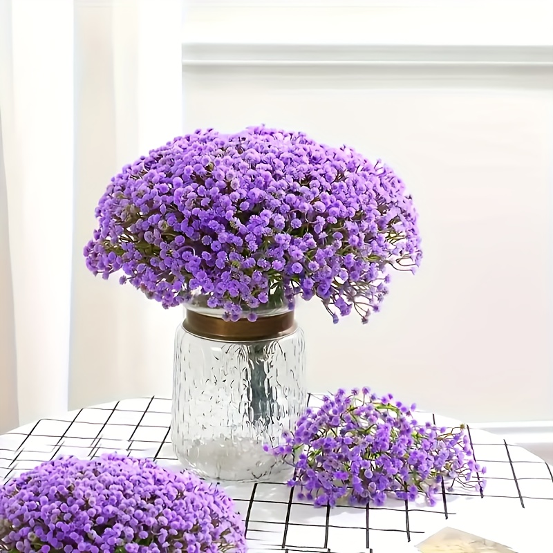 

40pcs Artificial Baby's Breath Flowers, Plastic Gypsophila Bouquets For Wedding, Engagement, Bridal Shower, And Café Table Decor, Realistic Fake Purple For Room Types