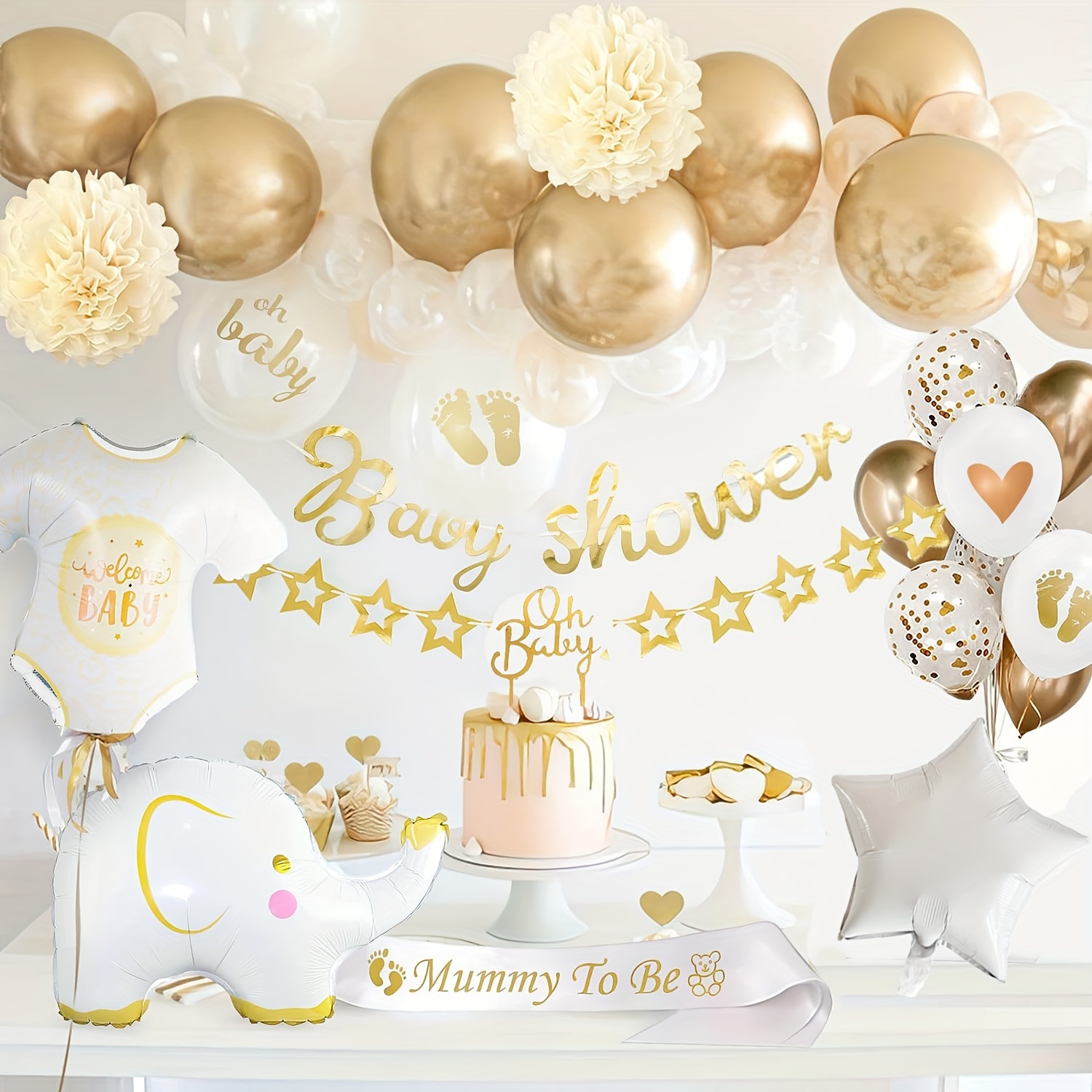 72pcs Babyshower Decoration, White Party Decoration, Babyshower Banner, Latex Balloons For Gender Reveal Decorations Unisex, Decoration Boy Girl