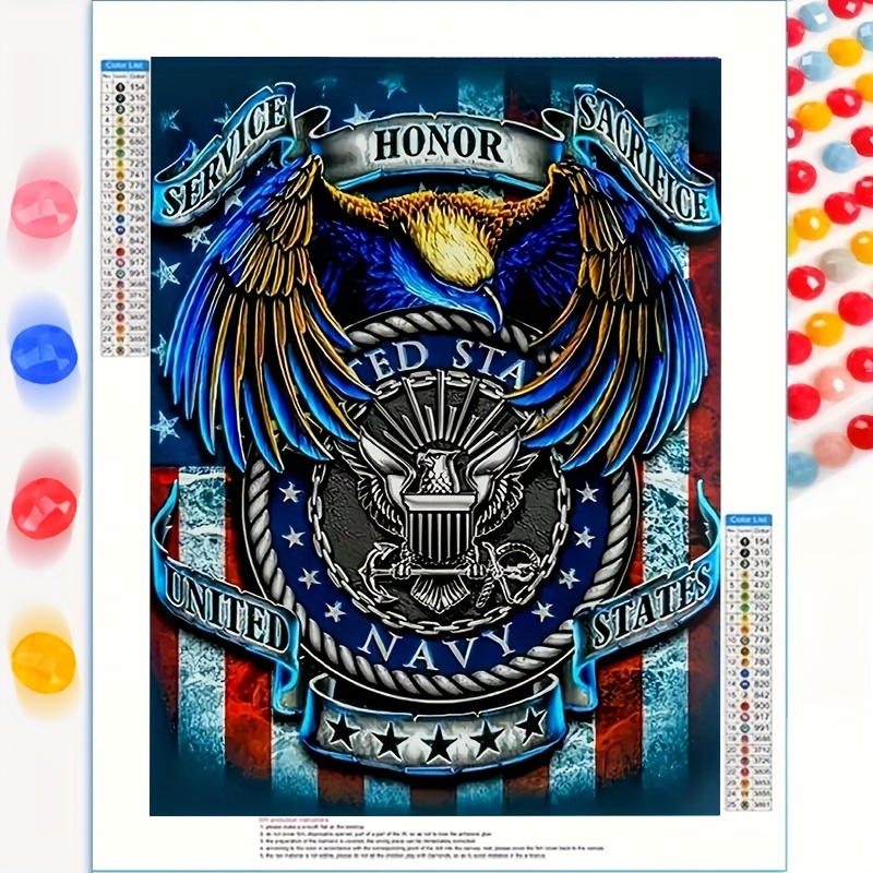 

1pc 5d Diamond Painting Kit - Emblem, Patriotic Theme With American Flag, Round Diamonds, Decor, 30x40cm (11.8" X 15.8"), Ideal For Wall And Desk Display, Gift,